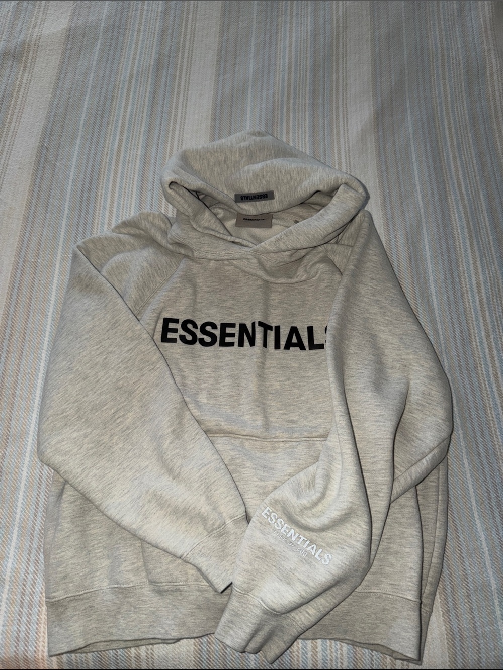 Fear of God Essentials Light Gray Hoodie with Black Logo